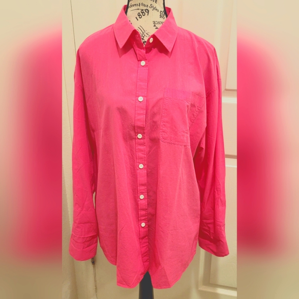 Hot Pink Women's Button Down Shirt with Pockets